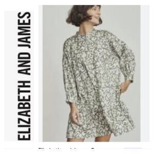 Elizabeth and James Green White Long Sleeve Animal Print Mini Tunic Dress Sz XS